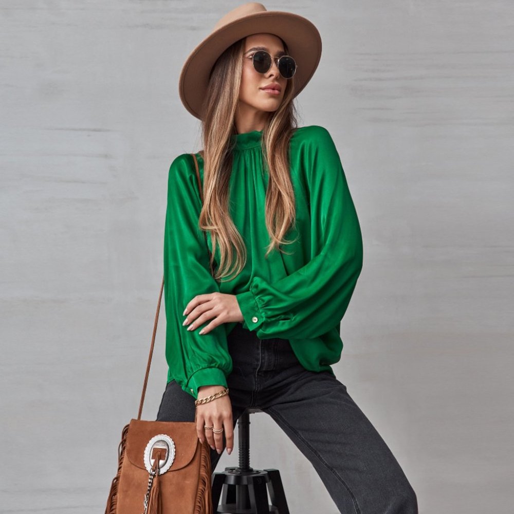 Draped Back Satin Blouse